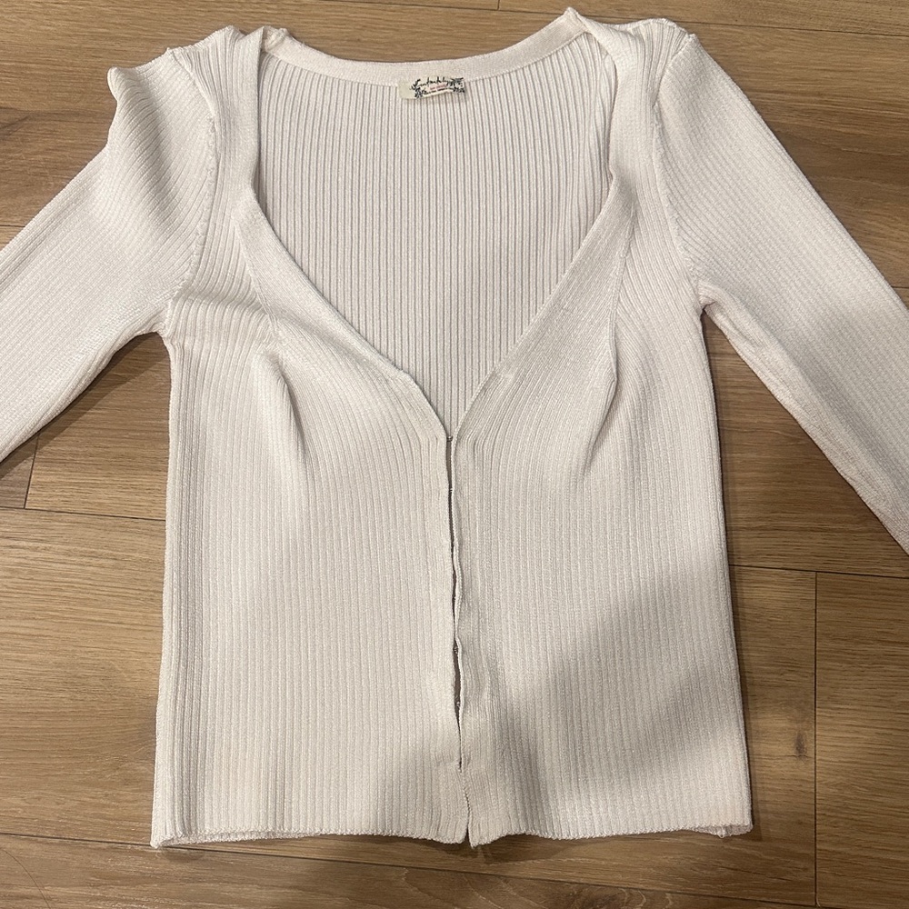 Free People Cream Ribbed Cardigan
